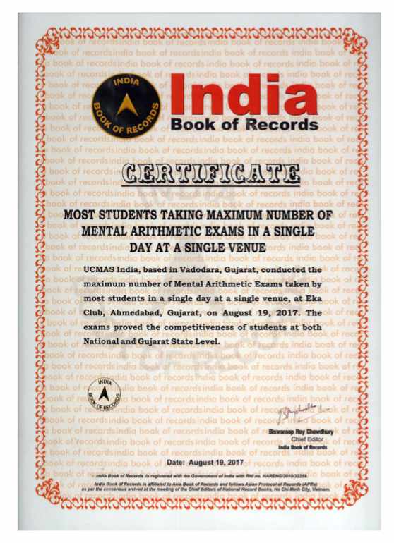 India Book of Records certificate
